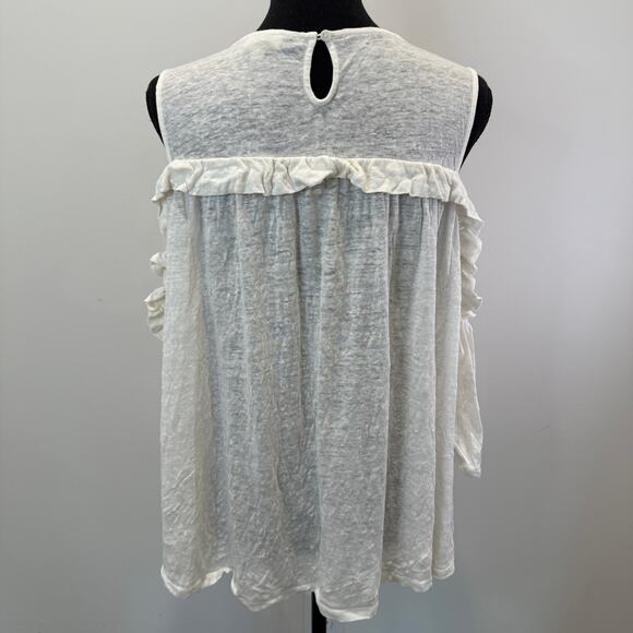 Anthropologie Meadow Rue 100% Linen Top Medium Cream Romantic - Picture 3 of 7